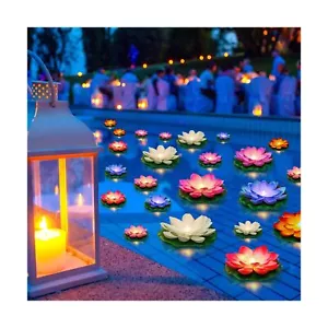 24 Pcs Floating Lights Lotus Floating Lanterns Lifelike Artificial Floating F... - Picture 1 of 6