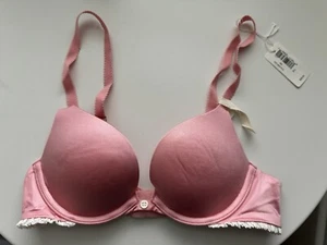 NWT Aerie Solid Coral Lightly Lined Lace Trim Bra Size 32A - Picture 1 of 3