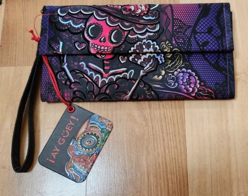 Ay Guey Womens Wallet. New with tags. sugar skull red pink purple ombre. 8"