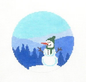 Spellbound Stitchery Snowman on Mountain Handpainted Needlepoint Canvas - Picture 1 of 1