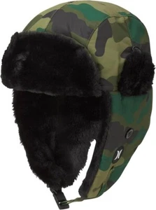 Hurley National Trapper Camouflage Beanie Mütze Kunstfell gefüttert Ohrenklappen S-M neu mit Etikett - Bild 1 von 7