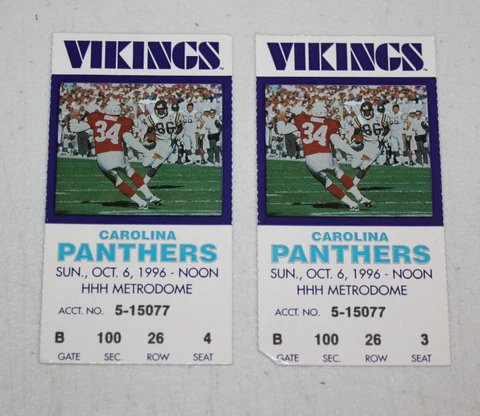 Minnesota Vikings Ticket Stub | October 6 1996 | Warren Moon 251 252 Career TD Cover
