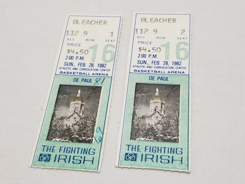 Lot of (2) Vintage Notre Dame Fighting Irish Basketball Ticket Stubs 1982 DePaul Cover