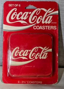 Set of Six (6) Coca-Cola Drink Coasters Square Cork Back 4'' Unopened - Picture 1 of 8