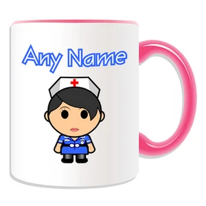 Personalisiertes Geschenk Krankenschwester im königsblauen Kleid schwarze Haare Becher Spardose Tasse Uniform - Bild 1 von 20