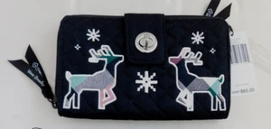 Vera Bradley RFID Turnlock Zip Organizer Wallet Nordic Multi Plaid Reindeer NWT - Picture 1 of 5