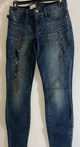 Rock & Republic Jeans Legging Damen Gr. 2M Dunk Wash Skinny Destructive Nieten/Nieten - Bild 1 von 12