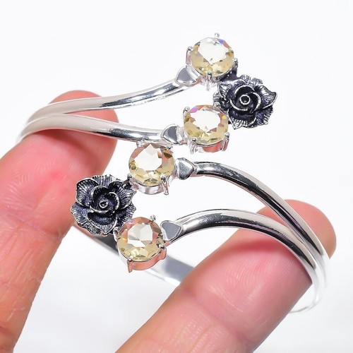 VALENTINO Bracciale regolabile in argento sterling 925 fatto a mano con pietre preziose quarzo limone