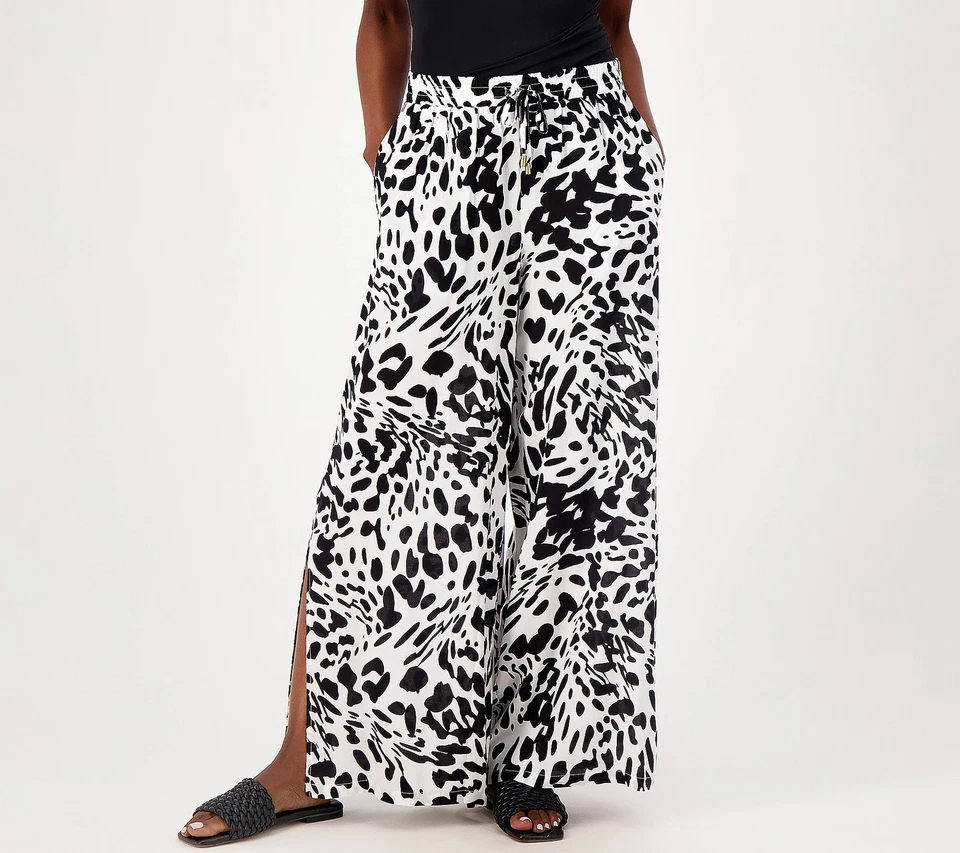 Jantzen Wide Leg Printed Pull-On Pants Pearl Animal L New - Image 1 of 1