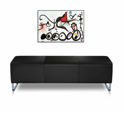 Banco De Cuero Bauhaus Negro Con Patas De Acero Inoxidable Pulido Calidad - Imagen 1 de 3