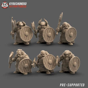 Dwarf Axe & Shield x6, Tabletop DnD RPG Fantasy Dwarf Miniatures, Kyoushuneko - Picture 1 of 1