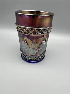 Vintage Dugan Carnival Glass Stork in Rushes Tumbler Cobalt Blue 4"H - Picture 1 of 8