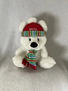 American Greetings Bear 9" Peluche Bianco con Cappello Sciarpa Vacanze Natale Imbottito - Foto 1 di 8