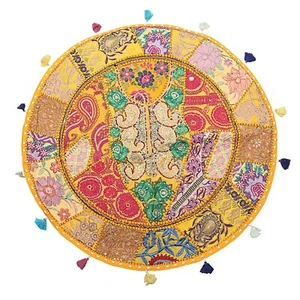 Indian Cotton 18" Small Round Floor Cushion Pillow Cover Pouf Meditation Cover - Picture 1 of 5