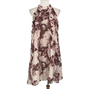 BCBGeneration Womens Dress Medium Maroon Red Sleeveless Ruffle Lined Sexy Floral - Picture 1 of 18