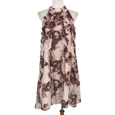 Sexy Vestido Floral BCBGeneration Para Mujer Mediano Granate Rojo Sin Mangas Volantes Forrado Foto 1 de 4