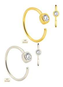 14k Solid Gold Zircon Bezel Setting Twist to Open 8MM 22g Hoops Piercing Ring - Picture 1 of 3
