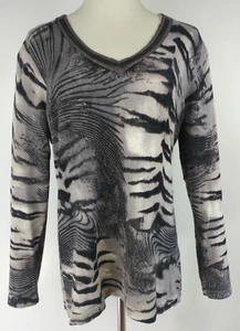 Dana Buchman Zebra Suéter gráfico Metallic Link Trim Algodón Rayón Fuzzy Thin S - Imagen 1 de 11