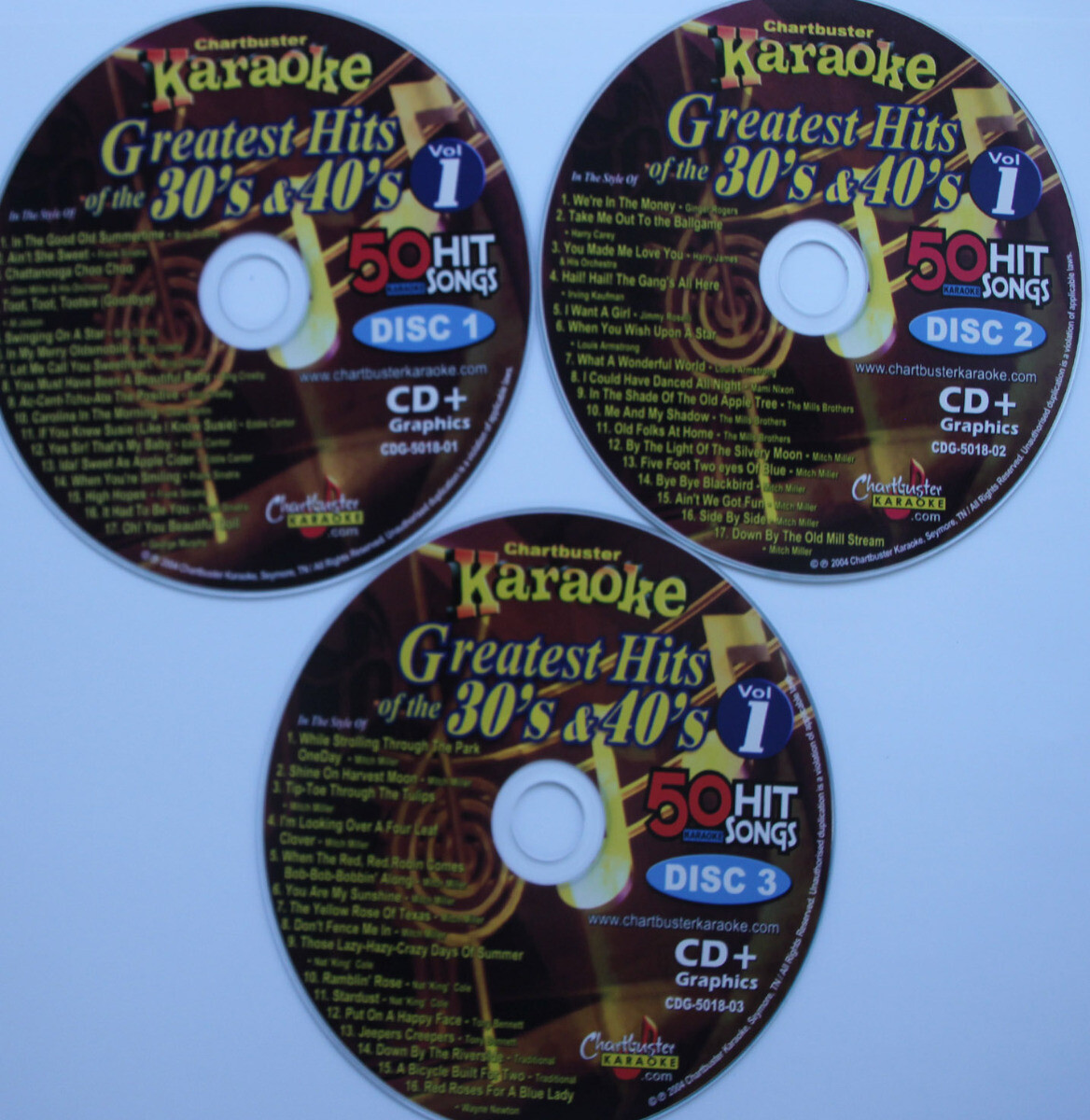 Karaoke Chartbuster 5018 Thirties & Fourties CD+G 3 Disc in WHITE SLEEVES  760217501829 | eBay