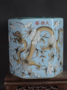 Vaso pennello drago porcellana rosa famiglia dipinto a mano arte fine collezione - Foto 1 di 8