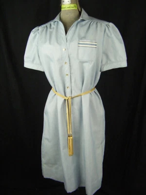 SCHRADER SPORT PETITE De Colección Años 70-80 Azul Claro Rayas Camisa Vaina Vestido-Busto 43/M Foto 1 de 4