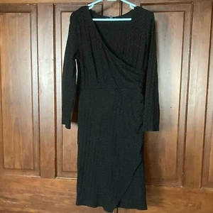 Modcloth Black Long Sleeve Polka Dot Knit Sweater Knee Length V-neck Dress Sz L - Picture 1 of 11