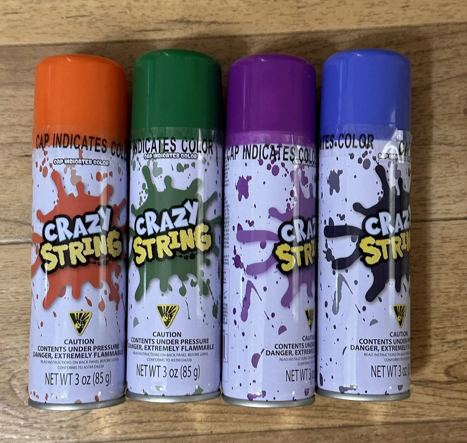 4 latas de cuerda de fiesta 3 oz Silly String Crazy String spray CUATRO LATAS COLORES ALEATORIOS Foto 1 de 1