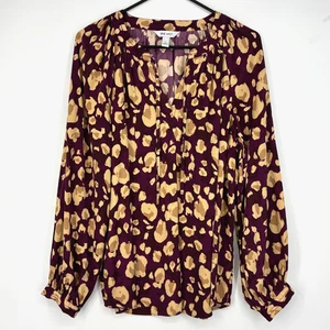 Nine West Womens Large Pullover Blosue Magenta Purple Beige Animal Print Long Sl - Picture 1 of 8