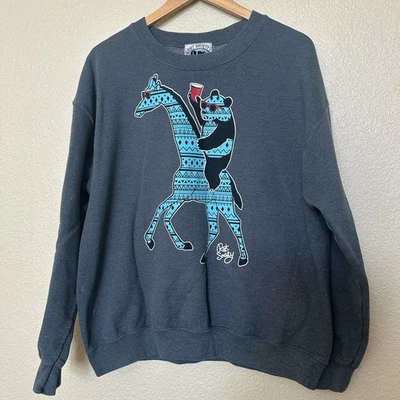 Riot Society Party Panda on Giraffe Adult Sweatshirt, Gray, Size L Crewneck - Image 1 of 4