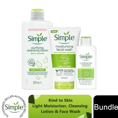 Simple Kind to Skin Bundle of Light Moisturiser, Cleansing Lotion & Face Wash