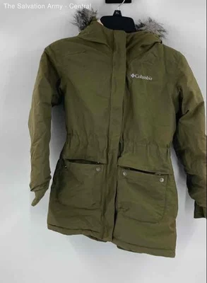 Abrigo Parka Columbia Niñas Verde Manga Larga Ribete de Piel Con Capucha Talla M (10/12) Foto 1 de 4