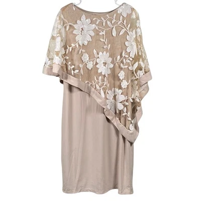 R & M Collec. Womens Size 16 Champagne Ivory Lace Overlay Midi Sheath Dress NEW - Image 1 of 4