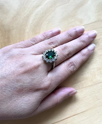 925 Silber verstellbarer Ring Silberring Grün Zirkon für Damen und Herren - Bild 1 von 4