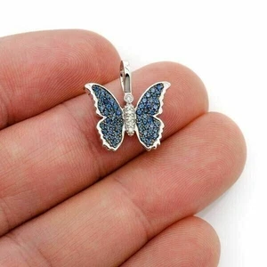 2 Ct Round Simulated Blue Topaz Butterfly Women's Pendant 14K White Gold Plated - Picture 1 of 6