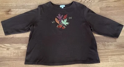 Top Breckenridge Talla 2X Otoño Otoño Hojas Bordadas Bellotas Brillo Foto 1 de 4