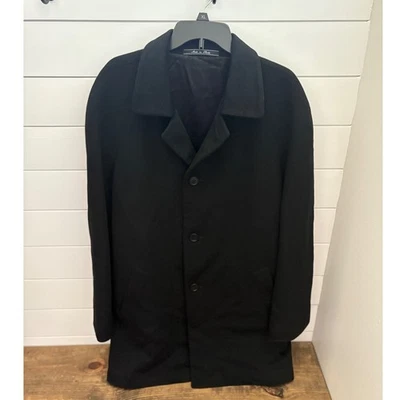 Men's Saks Fifth Avenue Black Wool Blend Overcoat Dress Coat Made in Italy Lg - Image 1 of 4