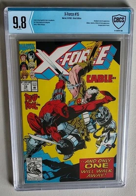 CBCS 9.8 (NM/MT) X-Force #15 (10/1992) Deadpool & Cable - Capullo - White pages - Image 1 of 2