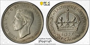 1937 Australia 1 Corona PCGS AU55 Re Giorgio VI Scudo Oro e Vera Veduta - Foto 1 di 3