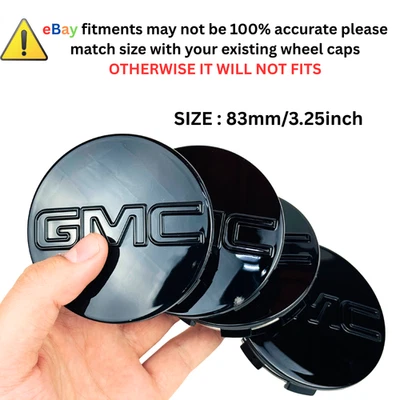 SET OF 4 GMC GLOSSY BLACK  83 mm/3.25 inch Wheel Rim Center Hub Caps - Image 1 of 4