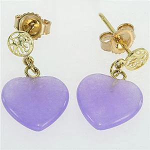 Orecchini pendenti borchie fortuna placcati oro giallo cuore amore giada viola originale - Foto 1 di 3