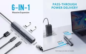 Anker 543 PowerExpand 6-in-1 USB-C PD Ethernet Hub 53W 4K HDMI Dock A8365 - Picture 1 of 8