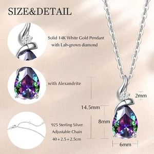 FANCIME 14K Solid White Gold Birthstone Pendant Necklace for Women with Diamond - Picture 1 of 5