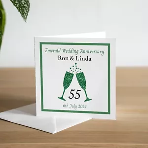 Tarjeta personalizada 55 aniversario de boda esmeralda copa de champán esposo esposa - Imagen 1 de 3