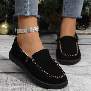 Womens Flat Fleece Lined Loafers Slip On Moccasins Pumps Work Office Snow Shoes - Picture 1 of 23