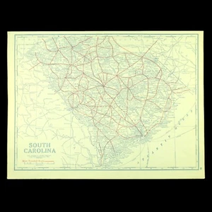 Vintage SOUTH CAROLINA Map Auto Trails Highway Charleston Columbia Old Antique - Picture 1 of 7