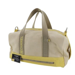 CHANEL Used Sports Line Boston Bag Beige Yellow Canvas Vintage #EF363 S - Picture 1 of 16