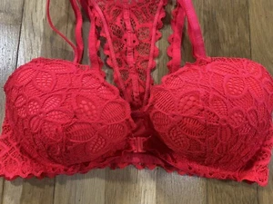 PINK Victoria's Secret Push Up BH Wo Gr. 32D rot Bügel Spitze Racerback - Bild 1 von 11
