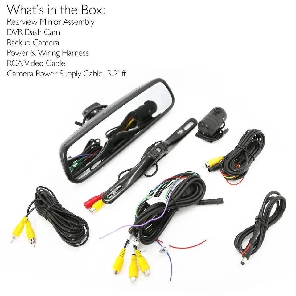 Pyle HD Video Recording System Dash Cam w/Rearview Mirror Monitor, Backup Camera - Image 1 of 4