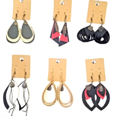 Кожаные серьги висячие легкие каплевидные подлинные ювелирные изделия коричневые гвоздики - Изображение 1 из 4