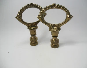 Lamp Finial  PAIR of  Antiqued Brass Loop Fits 1/4-27 standard  Thread #T602p - Picture 1 of 9